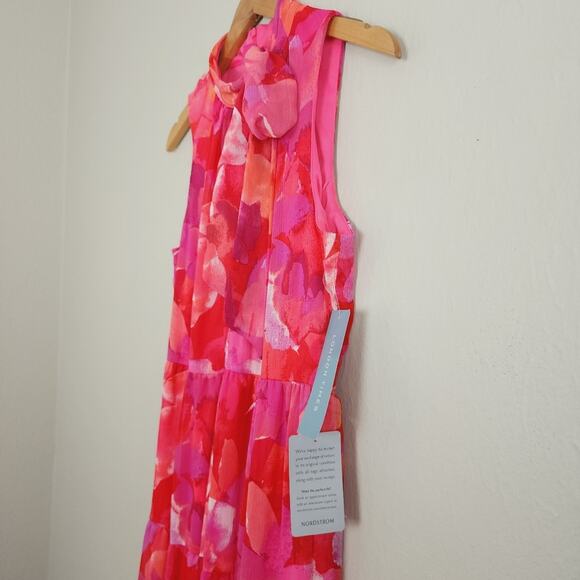 NEW London Times Fuchsia Pink Orange Floral Tiered Sleeveless Maxi Dress - Picture 5 of 9